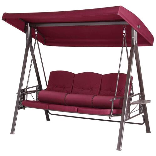 BAKAJI  Κούνια Κήπου Ίμπιζα 3 Θέσεων με Σκίαστρο Μαξιλάρια και Πτυσσόμενους Δίσκους Μπορντό  02828215