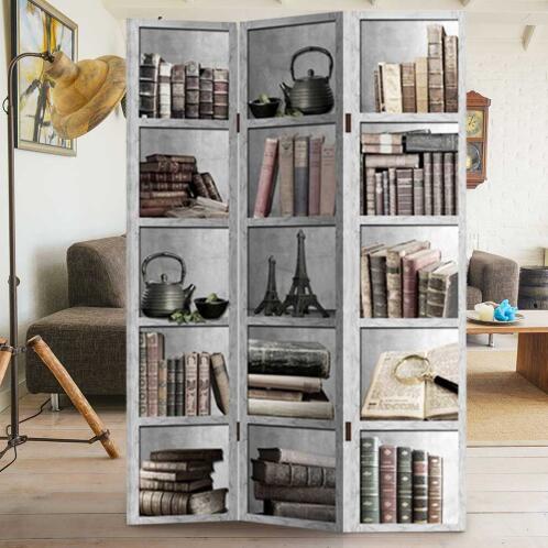 BAKAJI  Παραβάν 3 Πάνελ με Εκτύπωση Μπρος-Πίσω Βιβλιοθήκη Διαχωριστικό 180x120cm  02831940