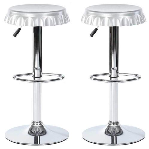 BAKAJI  Σετ 2 Σκαμπό Μπαρ Κουζίνας Καθίσματα Σχήμα Καπάκι Μπουκαλιού Περιστρεφόμενο Σκαμπό Ασημί  02832793