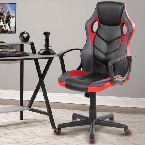 BAKAJI  Καρέκλα Πολυθρόνα Gaming Γραφείου Ρυθμιζόμενη Περιστρεφόμενη Διευθυντική Κόκκινη  02834216