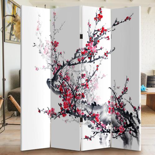BAKAJI  Παραβάν Διαχωριστικό 4 Πάνελ Εκτύπωση Μπρος-Πίσω Ιαπωνική Κερασιά 180x160εκ  02835391