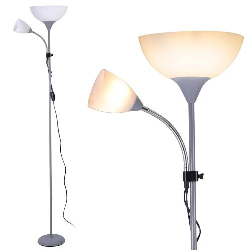 BAKAJI  Λάμπα Δαπέδου 180cm Μοντέρνος Σχεδιασμός 2 Βραχίονες Αμπαζούρ Μεταλλικό Γκρι  02835851