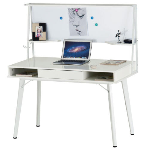 BAKAJI Γραφείο με Μαγνητικό Πίνακα Συρτάρι Τραπέζι Υπολογιστή Ξύλο Λευκό  02838567