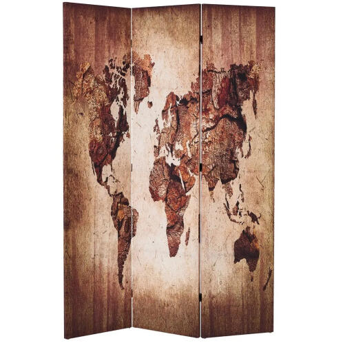 BAKAJI  Παραβάν Διαχωριστικό 3 Πάνελ Δομή Ξύλου Εκτύπωση Χάρτη 180x120cm  02839889