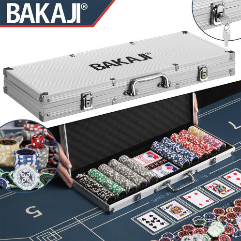 BAKAJI  Σετ Βαλιτσάκι Πόκερ 500 Μάρκες Αλουμινίου 2 Τράπουλες Texas Hold'em Blackjack  02840138