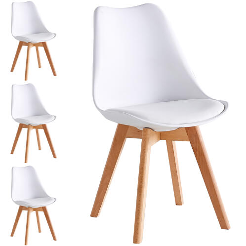 Shally Dogan  Σετ 4 Καρέκλες Τραπεζαρίας Λευκές Πολυθρόνα Γραφείου Σπίτι Πόδια από Ξύλο και Μαξιλάρι  02840511