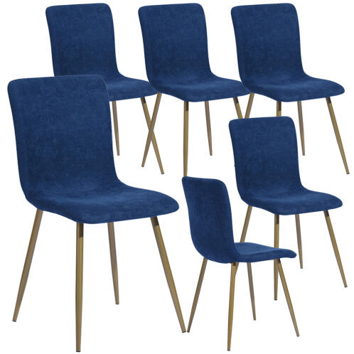 Shally Dogan  Σετ 6 Καρέκλες για Τραπεζαρία Μπλε με Χρυσά Ατσάλινα Πόδια Εργονομικό Κάθισμα  02840946
