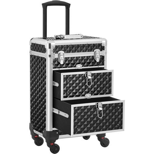 BAKAJI Βαλίτσα Μακιγιάζ Αισθητικής Beauty Case Αλουμινίου Μαύρη Θήκη Ομορφιάς 02841258