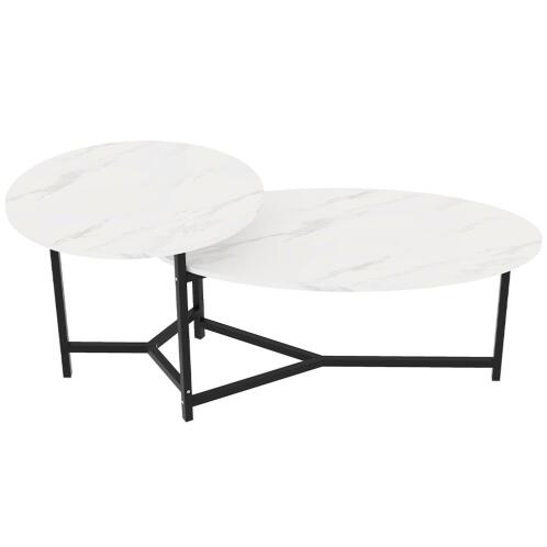 Shally Dogan 02841333 Χαμηλό Τραπεζάκι Καφέ με 2 Ράφια Εφέ Λευκού Μαρμάρου