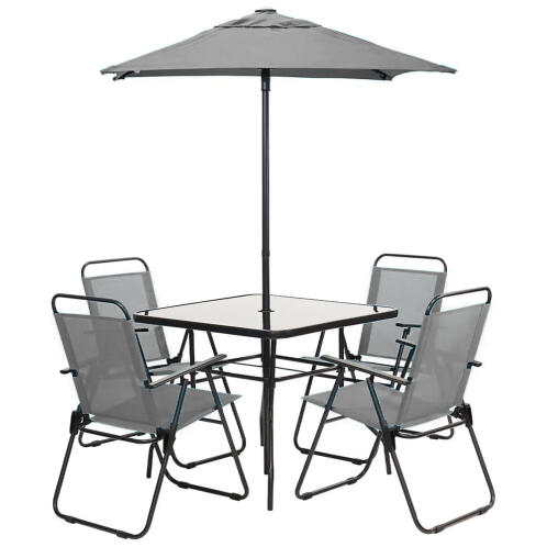 Shally Dogan  Σετ Τραπεζαρίας 6 Τεμαχίων για Κήπο Αίθριο με Ομπρέλα 4 Πτυσσόμενες Καρέκλες Γκρι  02841545