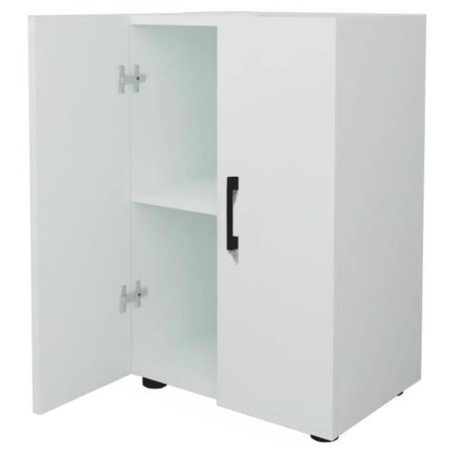 Pratiko 02842027 Πολυχρηστικό Έπιπλο με 2 Πόρτες και 2 Ράφια 49x32x74εκ Λευκό Ξύλο με Μαύρες Λαβές