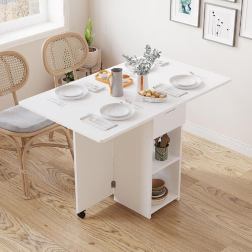 Shally Dogan Πτυσσόμενο Τραπέζι Φαγητού Λευκό 120x77x75cm με 2 Ρόδες για Σπίτι ή Γραφείο 02842136