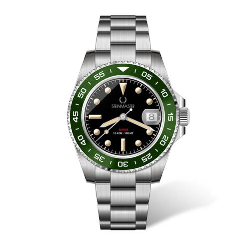 Steinmaster Ρολόι με Μεταλλικό Μπρασελέ Unisex Diver Cave Πράσινο 030026