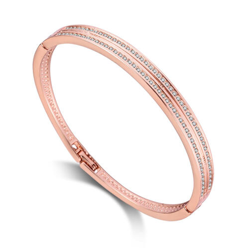 Philip Jones Βραχιόλι Double Row Bangle Χρώματος Ροζ - Χρυσό με Κρύσταλλα Swarovski®