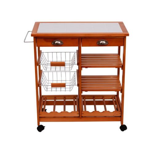 HOMCOM Ξύλινο Τρόλεϊ Κουζίνας με 4 Ράφια και 2 Συρτάρια 74 x 37 x 75 cm  05-0020