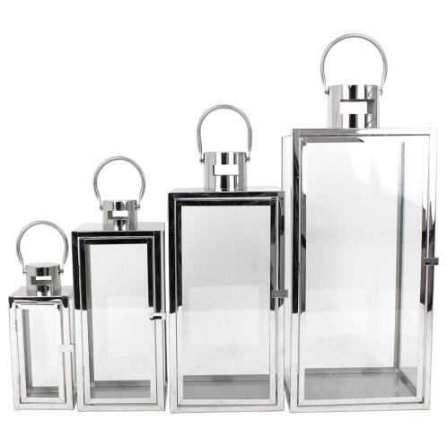 ARTELIBRE Φανάρι Ασημί Μέταλλο 28x28x65cm Σετ 4Τμχ