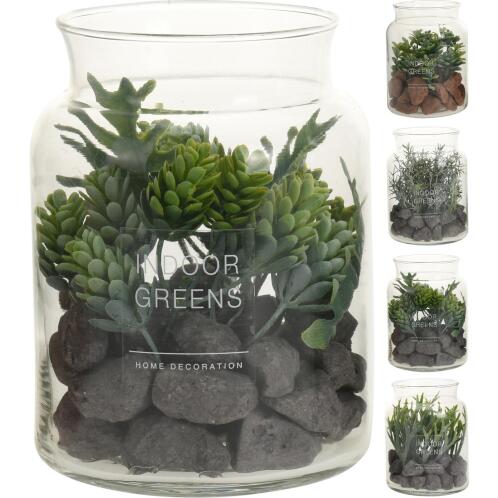 ArteLibre Φυτό Τεχνητό Σε Γυάλινο Δοχείο Με Πέτρες 125x160mm Σε 4 Συνδυασμούς