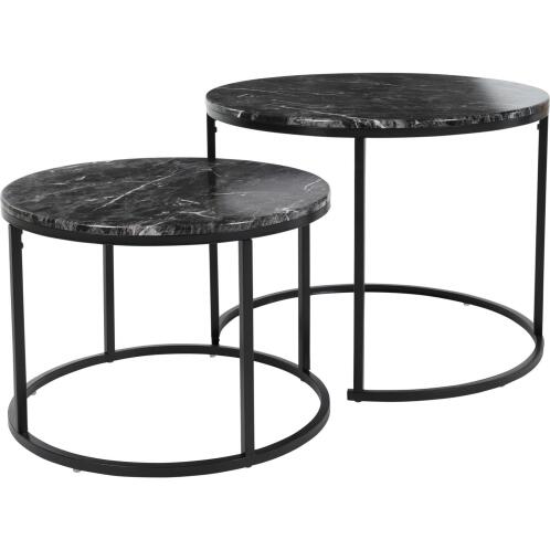 ARTELIBRE Τραπεζάκι Βοηθητικό Με Όψη Μαρμάρου Μαύρο Μέταλλο/MDF Σετ 2Τμχ