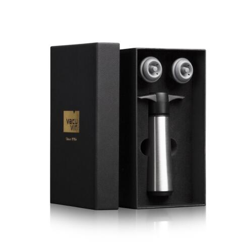 Vacuvin Αντλία Ανοξείδωτη και Δύο Πώματα Κρασιού  Σετ 3 τεμαχίων  Σε Συσκευασία Δώρου