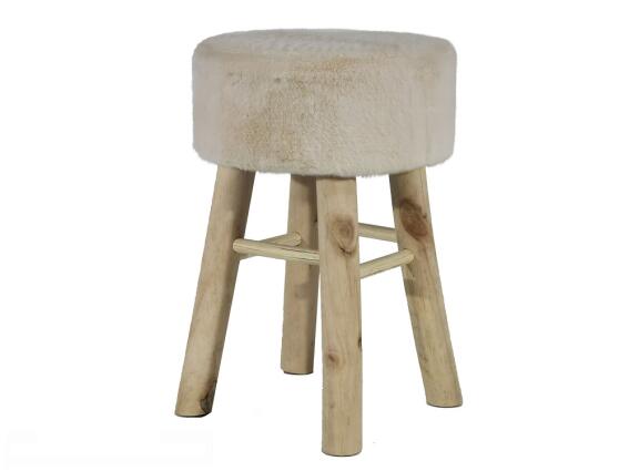 ARTELIBRE Σκαμπό Γούνα Κρεμ Ύφασμα/Ξύλο Φ30x46cm