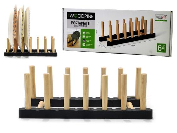 ArteLibre Πιατοθήκη 6 Θέσεων Με Στύλους Ξύλο 29x10x10cm Φυσικό/Μαύρο