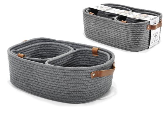 ArteLibre Καλάθι Οβάλ Με Λαβές Πλεκτό (2x)22x16x11cm/35x25x13cm Σετ 3Τμχ Γκρι