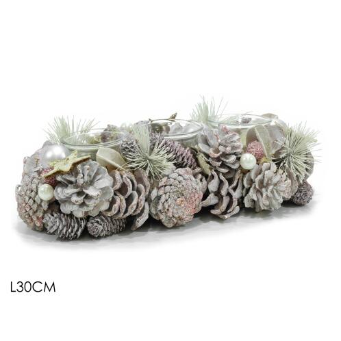 ARTELIBRE Κηροπήγιο 2 Θέσεων Με Κουκουνάρια Και Berries Πολύχρωμο 30cm