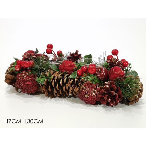 ARTELIBRE Κηροπήγιο 2 Θέσεων Με Κουκουνάρια Και Berries Πολύχρωμο 7x30cm