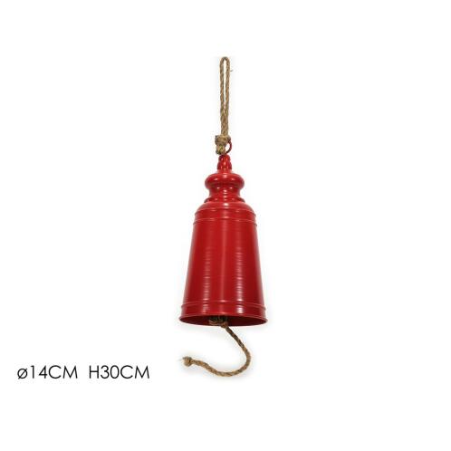 ARTELIBRE Στολίδι Κρεμαστό Καμπάνα Με Σχοινί Κόκκινο Φ14x30cm