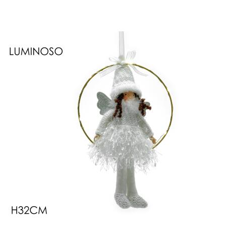 ARTELIBRE Στολίδι Κρεμαστό Στεφάνι Με Άγγελο Λευκό/Χρυσό Μέταλλο/Λούτρινο 32cm