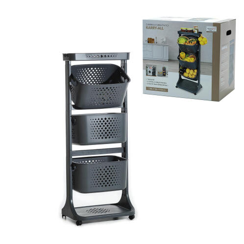 SMART MARKET Μανάβης Τρόλεϊ Με 3 Καλάθια Γκρι Πλαστικό 44x29x112cm