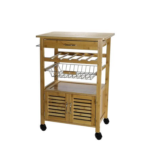 SMART MARKET Ντουλάπι Τρόλεϊ Με Καλάθι Και Συρτάρι Φυσικό Μπαμπού/Μέταλλο 60x36x88cm