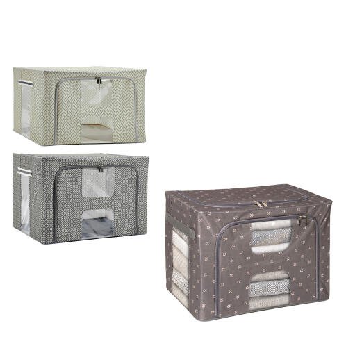 Smart Market Κουτί Αποθήκευσης Non Woven Με Φερμουάρ Και Παράθυρα 100lt 60x42x40cm Σε 3 Σχέδια