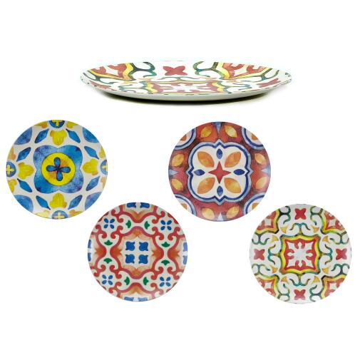SMART MARKET Πιάτο Ρηχό Σχέδιο Zahira Πολύχρωμο Μελαμίνη Φ25cm Σε 4 Σχέδια