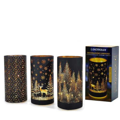 ARTELIBRE Δοχείο Με Χριστουγεννιάτικη Διακόσμηση Φωτιζόμενο Μαύρο 20.5cm Σε 3 Σχέδια