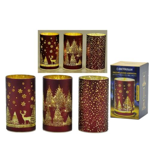 ARTELIBRE Δοχείο Με Χριστουγεννιάτικη Διακόσμηση Φωτιζόμενο Κόκκινο 16.5cm Σε 3 Σχέδια