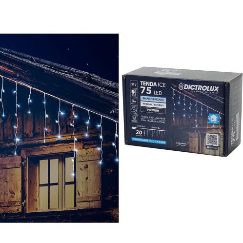 ARTELIBRE 75 LED Κουρτίνα Εσωτ. & Εξωτ. Χώρου Με 8 Προγράμματα Και Μετασχηματιστή Ψυχρό Λευκό Φως Λευκό Καλώδιο Επεκτεινόμενο IP44 3+5x0.6m