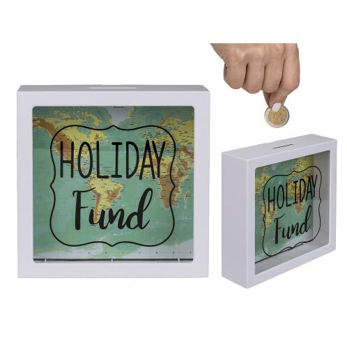 SMART MARKET Κουμπαράς 'Holiday Fund' Με Σχέδιο Παγκόσμιο Χάρτη Λευκό Πλαστικό 15cm
