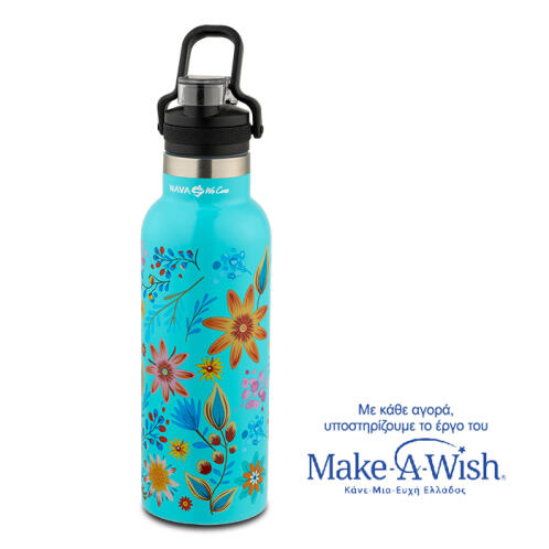 NAVA Θερμός μπουκάλι ανοξείδωτο "We Care", τιρκουάζ 500ml