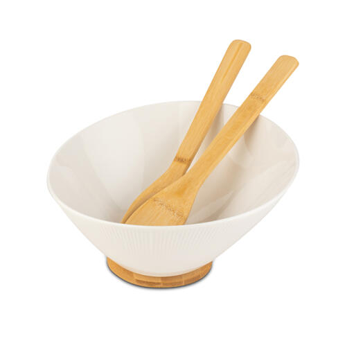 NAVA Σαλατιέρα πορσελάνινη με ξύλινη βάση "Terrestrial" 26cm