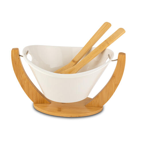 NAVA Σαλατιέρα πορσελάνινη με ξύλινη βάση "Terrestrial" 26cm