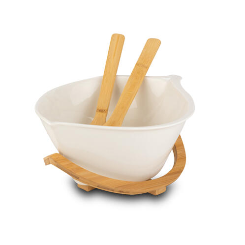 NAVA Σαλατιέρα πορσελάνινη με ξύλινη βάση "Terrestrial" 30cm