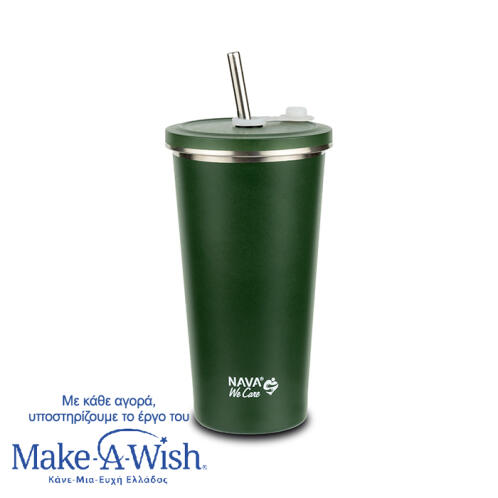 NAVA Θερμός ποτήρι με ανοξείδωτο καλαμάκι "We Care" πράσινο 520ml