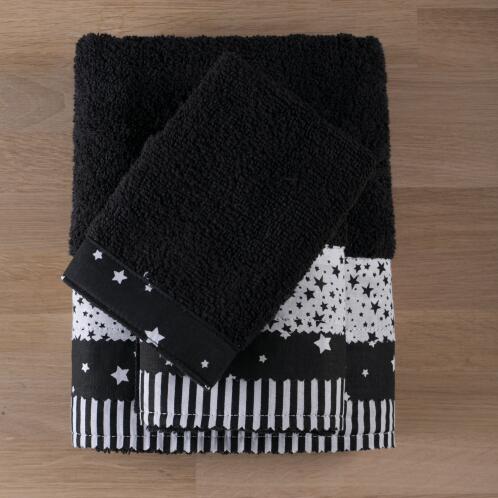 White Fabric Πετσέτα Patchwork Μαύρη Προσώπου