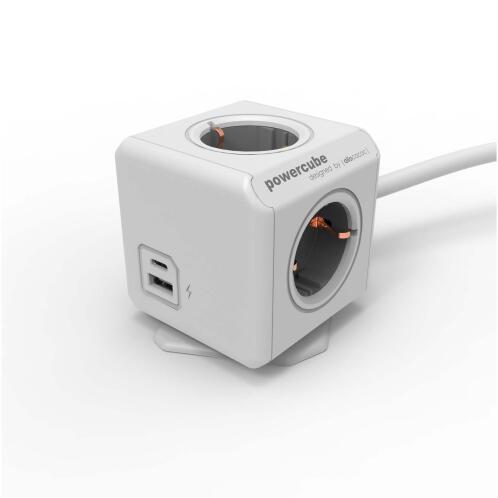 Allocacoc® PowerCube |Extended Duo USB A+C| Πολύπριζο 4 θέσεων &amp; 1xUSB/1xUSB-C με καλώδιο επέκτασης 1,5 μέτρo - Γκρι - 10436/DEEUAC