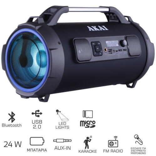 Akai ABTS-13K Φορητό ηχείο Bluetooth karaoke με LED, USB, micro SD και Aux-In – 24 W
