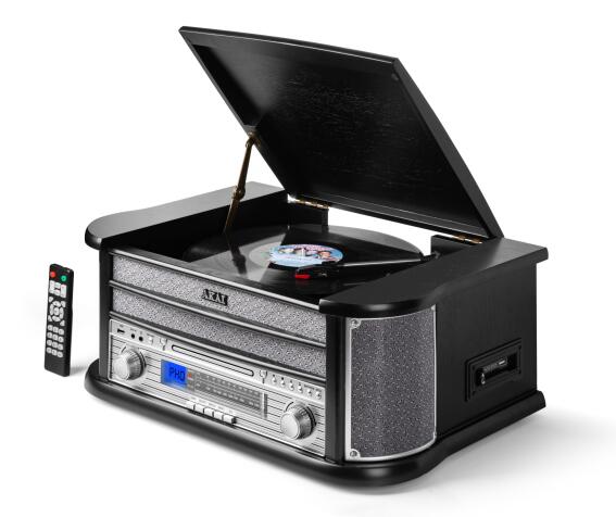 Akai ATT-350CC – Ρετρό Πικάπ 3 Ταχυτήτων με CD, Κασέτα, AM/FM, Bluetooth 5.0 & USB Recording (2×4W)