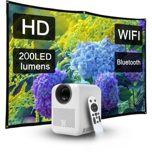 HP CC180W 2-IN-1 Projector HD με οθόνη προβολής 84″, ενσ ηχεία, 200LED, BΤ, HDMI, USB, τηλεχ–45W