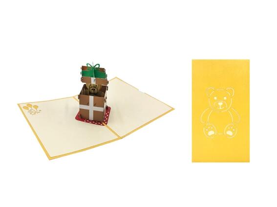 ORIGAMI Ευχετήρια Κάρτα 3D Αρκουδάκι σε Κουτί Δώρου ORSU3607