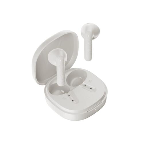 QCY Air White Semi-Ear TWS Earbuds, quad Mic ENC multi-point connection, leather grain case